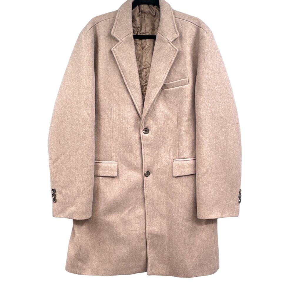 Beige Quilted Overcoat Mens 2XL Wool Blend Business Career Preppy Hipster Office